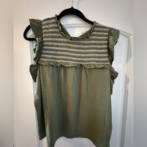 J. Crew Medium Green Ruffled Knit Tank
